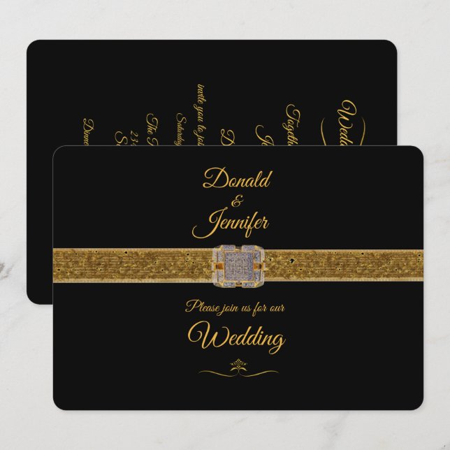 Invitation Élégant Black Gold Parties scintillant Mariage Bro (Devant / Derrière)