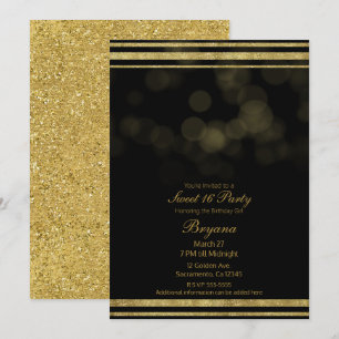 Invitation Élégant Black Gold Parties scintillant Sparkle Swe