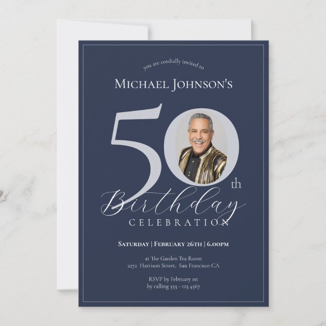 Invitation Elegant Black Gold Photo 50th Birthday (Devant)