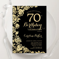Elégant Black Gold Roses 70e fête d'anniversaire