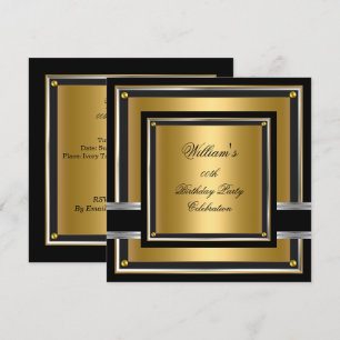 Invitation Elégant Black Gold Silver Fête d'anniversaire Mens