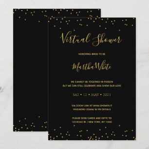 Invitation Élégant Black Gold Simple Fête des mariées virtuel