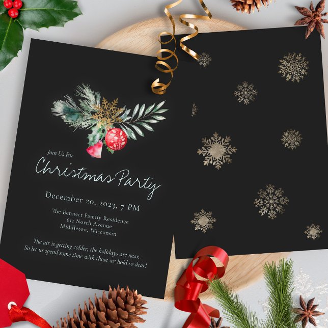 Invitation Elegant Black Gold Snowflake Christmas Party (Créateur téléchargé)