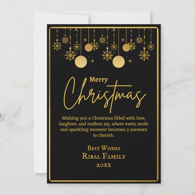 Invitation Elegant Black & Gold Snowflake Merry Christmas  (Devant)
