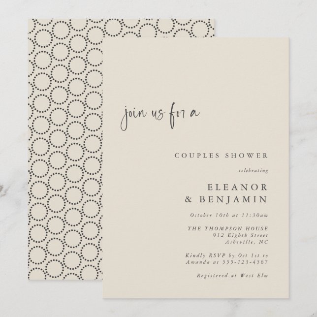 Invitation Elégant Black Ivory Mid Century Mod Couples Douche (Devant / Derrière)