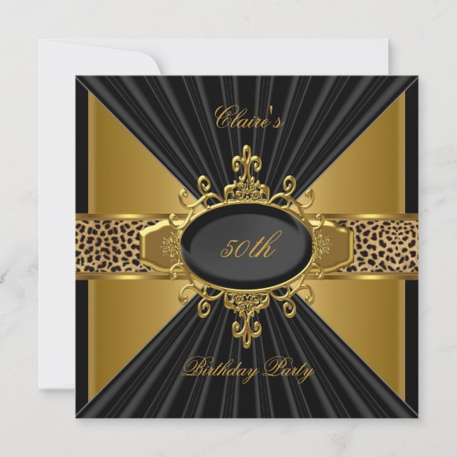 Invitation Elégant Black Leopard Gold 50e fête d'anniversaire (Devant)