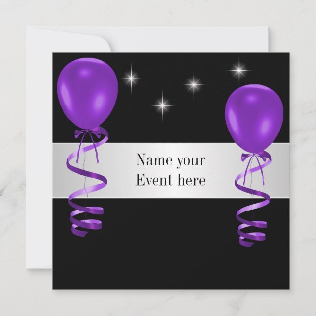 Invitation Élégant Black Purple Ballons Événement spécial (Devant)