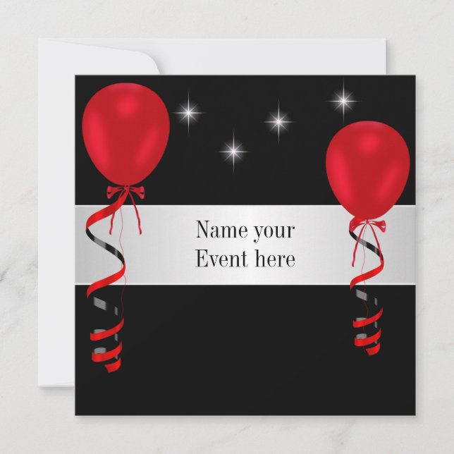 Invitation Élégant Black Red Balloons Special Event (Devant)