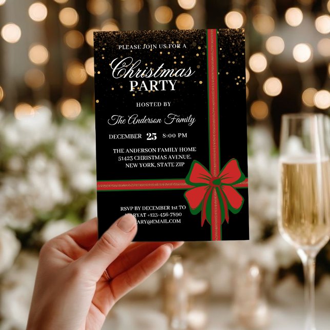 Invitation Elegant Black Red Bow Christmas Holiday Party (Créateur téléchargé)