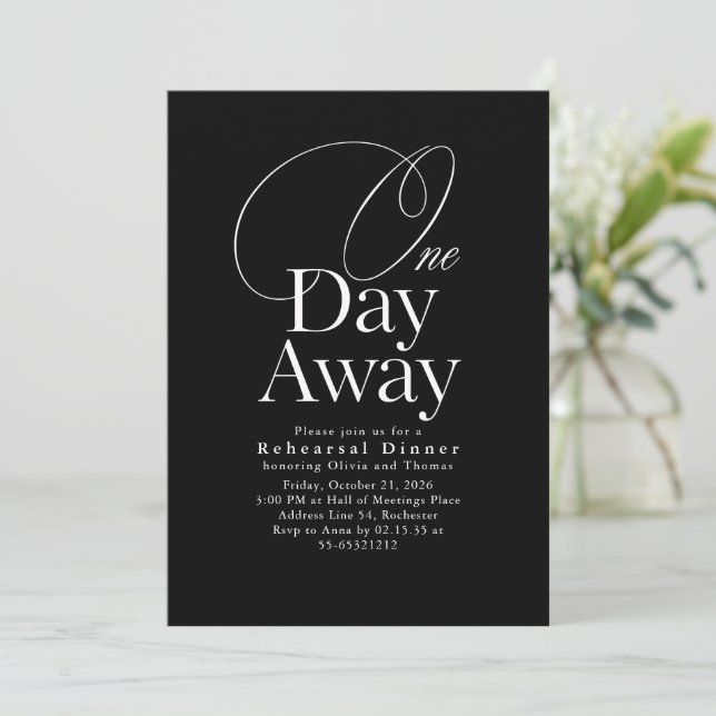 Invitation Elegant Black Rehearsal Dinner One Day Away (Debout devant)