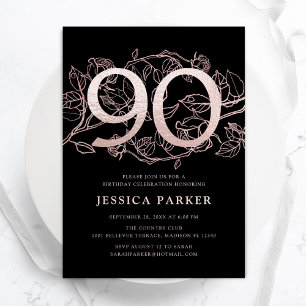 Invitation Elégant Black Rose Gold 90e anniversaire