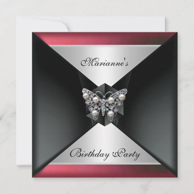 Invitation Elégant Black rose Pearl Jewel Anniversaire Argent (Devant)