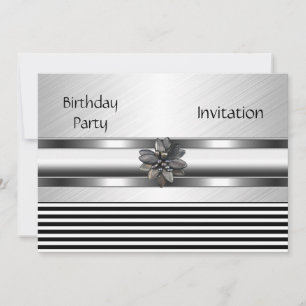 Invitation Elegant Black Stripe Birthday Party