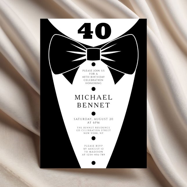 Invitation Elegant Black Tuxedo 40th Birthday (Elegant Black Tuxedo 40th Birthday Invitation.
)