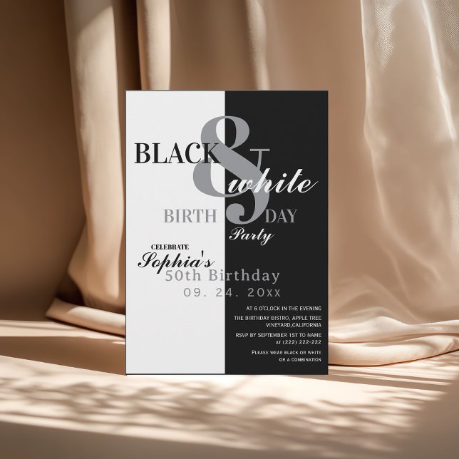 Invitation Elegant Black & White Birthday Party (Créateur téléchargé)