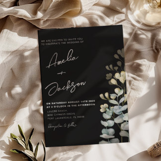 Invitation Elegant Black & White Botancial Wedding 