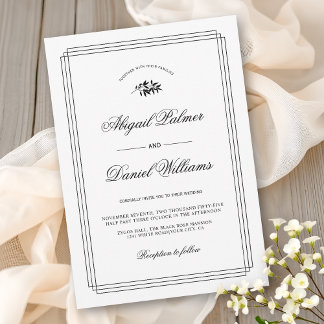 Invitation Elegant black, white branch and border wedding