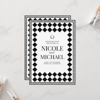 Invitation Elegant Black &White Diamond Pattern Wedding