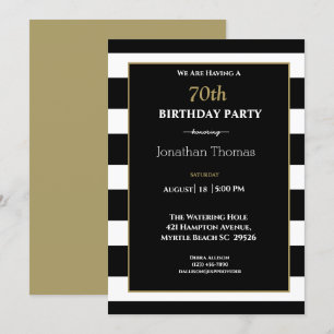 Invitation Elégant Black White Gold Mens 70e anniversaire