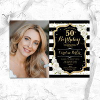 Elégant Black White Gold Photo 50e anniversaire