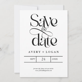 Invitation Elegant Black White Save the Date Wedding