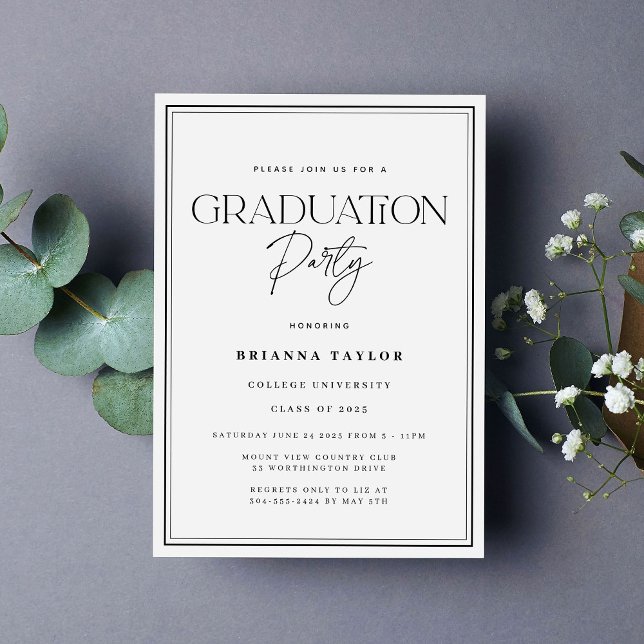 Invitation Elégant Black White Typographie Parti de graduatio (Créateur téléchargé)