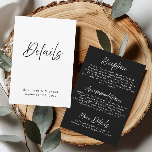 Invitation Elegant Black & White Wedding Details Card (Créateur téléchargé)