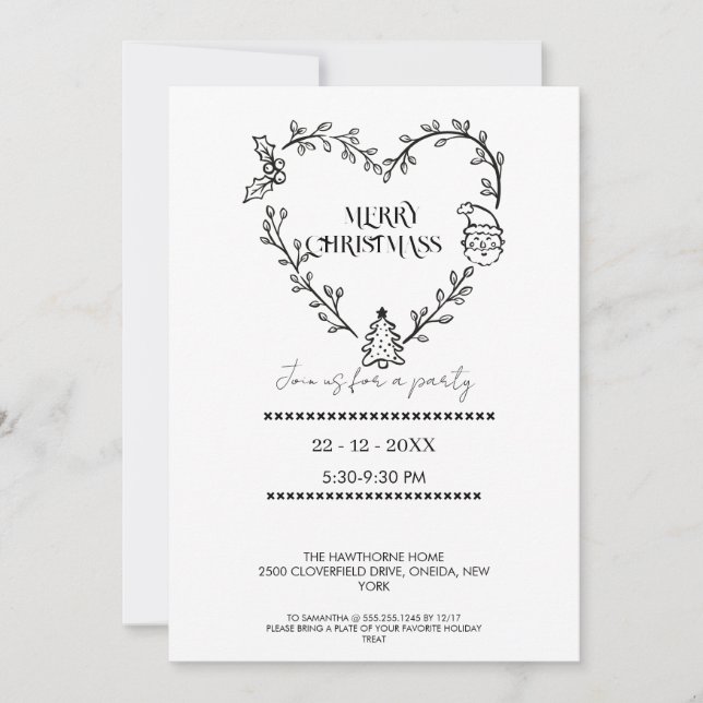 Invitation Elegant Black & White Wreath Design (Devant)