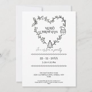 Invitation Elegant Black & White Wreath Design