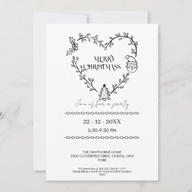 Invitation Elegant Black & White Wreath Design (Devant)