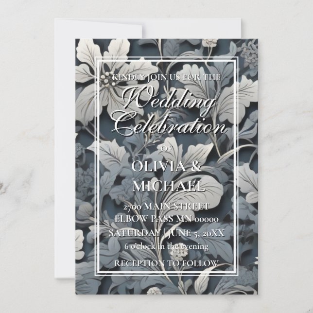 Invitation Elégant blanc argenté blanc gris gris Mariage (Devant)