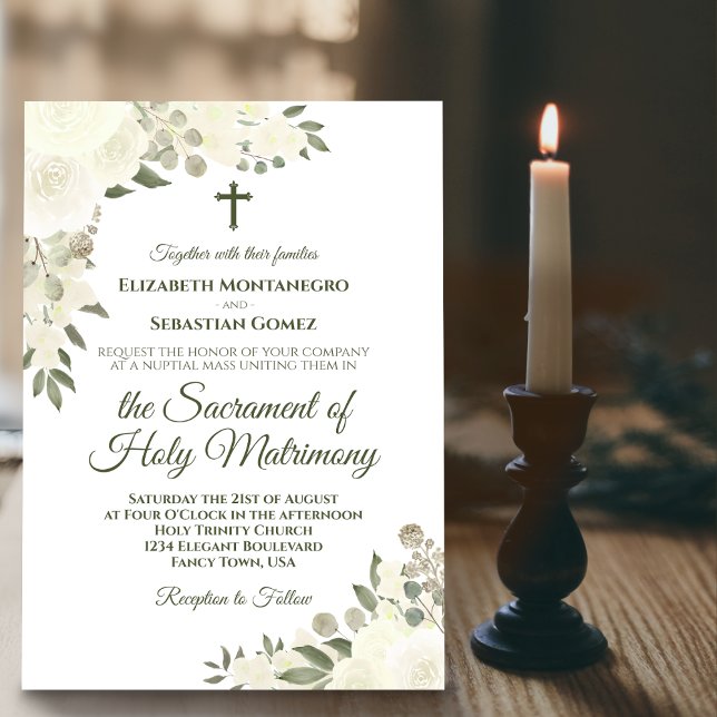 Invitation Élégant Blanc Boho Rose Mariage catholique moderne (Créateur téléchargé)