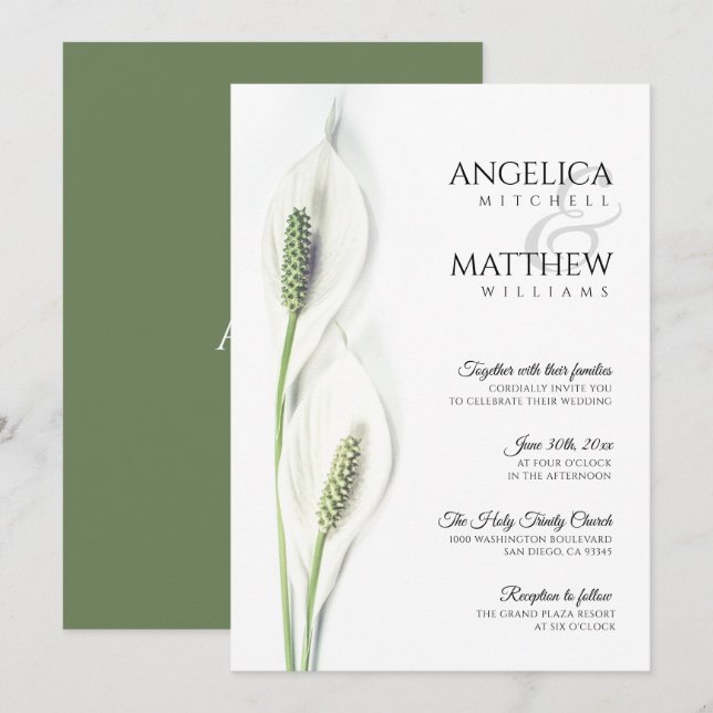 Invitation Elégant Blanc Calla Lily Fleurs Mariage Floral En (Devant / Derrière)