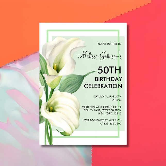 Invitation Elégant Blanc Calla Lily Floral 50e Anniversaire (Créateur téléchargé)