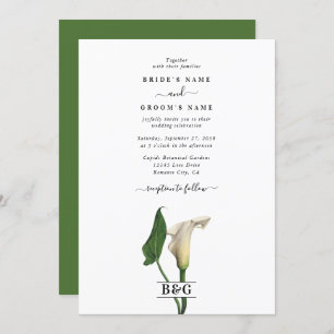Invitation Elégant blanc Calla Lily Vert Mariage botanique