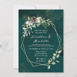 Invitation Élégant blanc d'hiver sur Mariage chrétien vert
