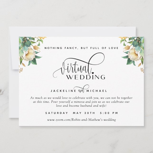 Invitation Elégant blanc et miel Floral Mariage virtuel Inv (Devant)