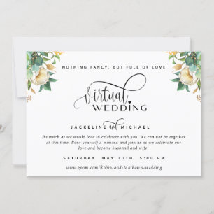 Invitation Elégant blanc et miel Floral Mariage virtuel Inv