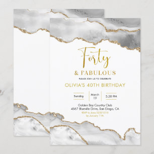 Invitation Elégant blanc et or quarante et fabuleux