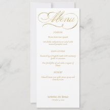 Elégant Blanc & Faux Gold Calligraphy Menu Mariage