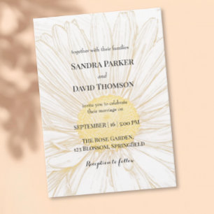 Invitation Elégant blanc Fleur de marguerite minimaliste mari