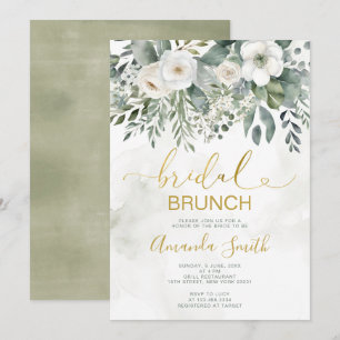 Invitation Elégant Blanc Floral Bridal Brunch Douche Or