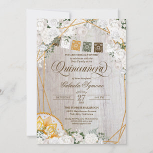 Invitation Élégant Blanc Floral Occidental Charro Quinceanera