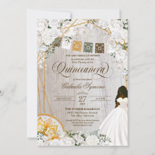 Invitation Élégant Blanc Floral Ouest Charro Quinceanera Dans