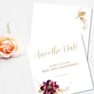Invitation Elégant Blanc Golden Burgundy Enregistrer la date
