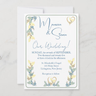 Invitation Elégant blanc, jaune et vert teintes Mariage flora