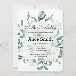 Invitation Elégant Blanc Magnolia Verdure 30e anniversaire