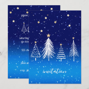 Invitation Élégant Blanc Noël Arbre Or Étoiles Dîner
