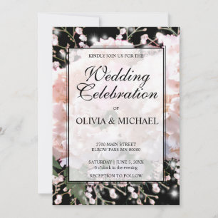 Invitation Élégant blanc noir dentelle floral rose roses Mari
