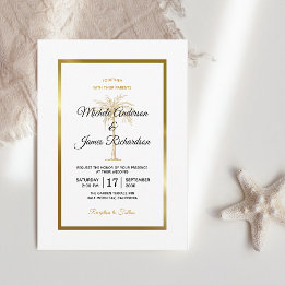 Invitation Elégant blanc Noir Palm Tree Mariage moderne